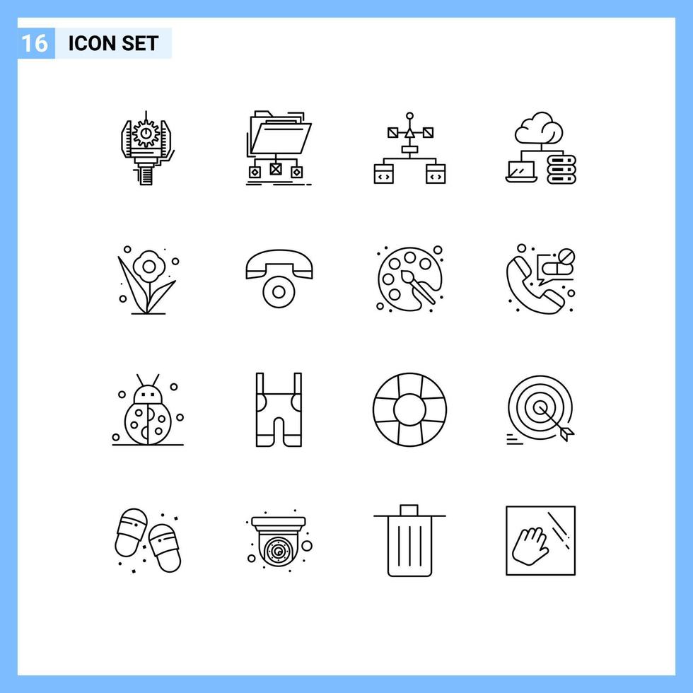 16 Universal Outlines Set for Web and Mobile Applications server cloud folder development coding Editable Vector Design Elements