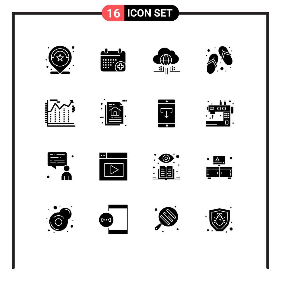 Set of 16 Modern UI Icons Symbols Signs for arrows slippers day shoes technology Editable Vector Design Elements