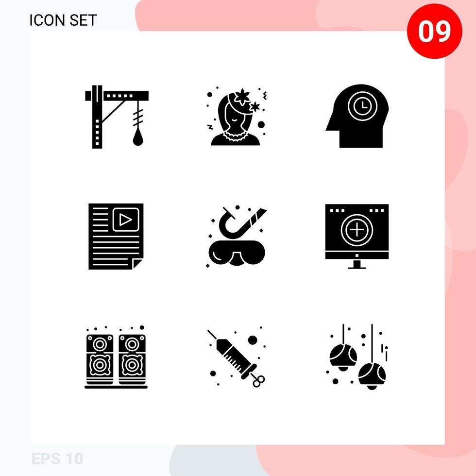 Stock Vector Icon Pack of 9 Line Signs and Symbols for video paper profile page time Editable Vector Design Elements