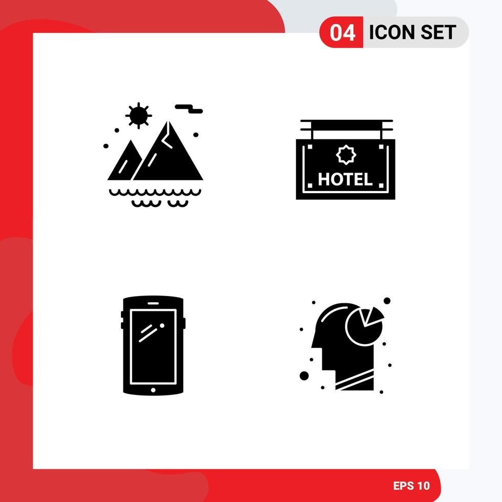 4 Universal Solid Glyph Signs Symbols of mountains mobile hotel direction iphone Editable Vector Design Elements