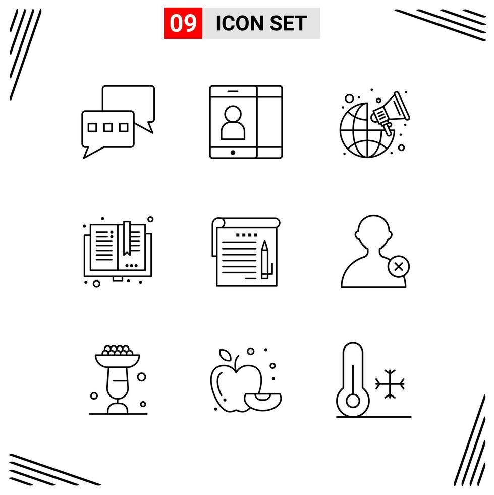 9 iconos estilo de línea cuadrícula basada en símbolos de contorno creativo para el diseño de sitios web signos de icono de línea simple aislados en fondo blanco 9 conjunto de iconos vector