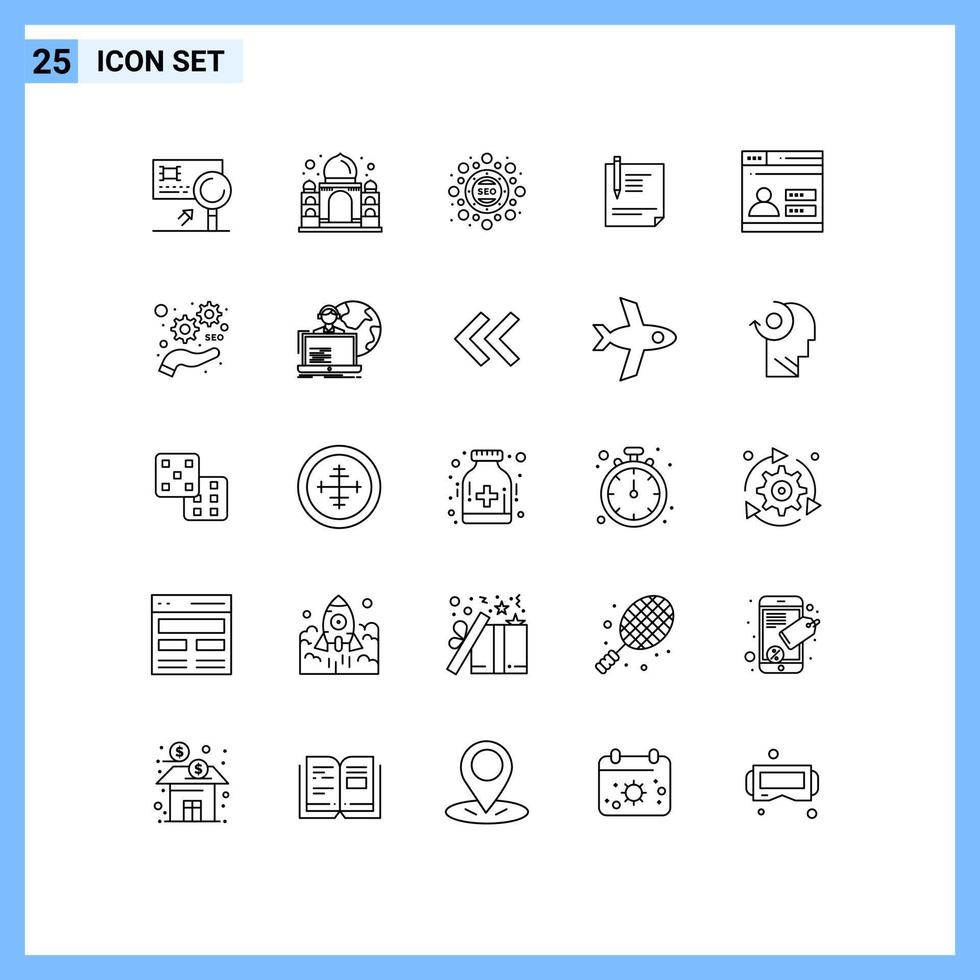 Line Pack of 25 Universal Symbols of paper file india document seo package Editable Vector Design Elements