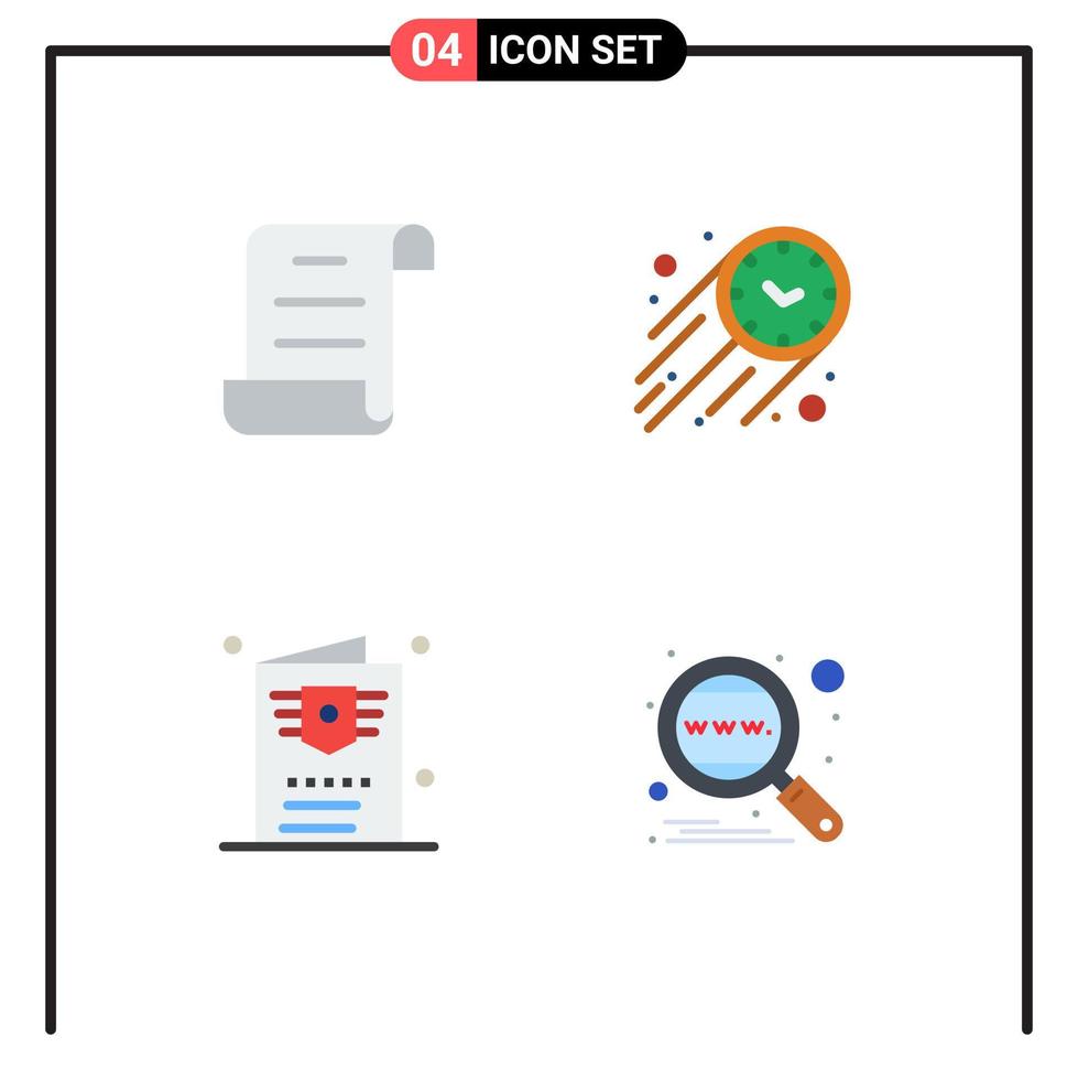 Pack of 4 creative Flat Icons of document ticket fast time analysis Editable Vector Design Elements