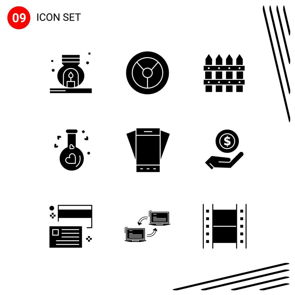 Collection of 9 Vector Icons in solid style Pixle Perfect Glyph Symbols for Web and Mobile Solid Icon Signs on White Background 9 Icons