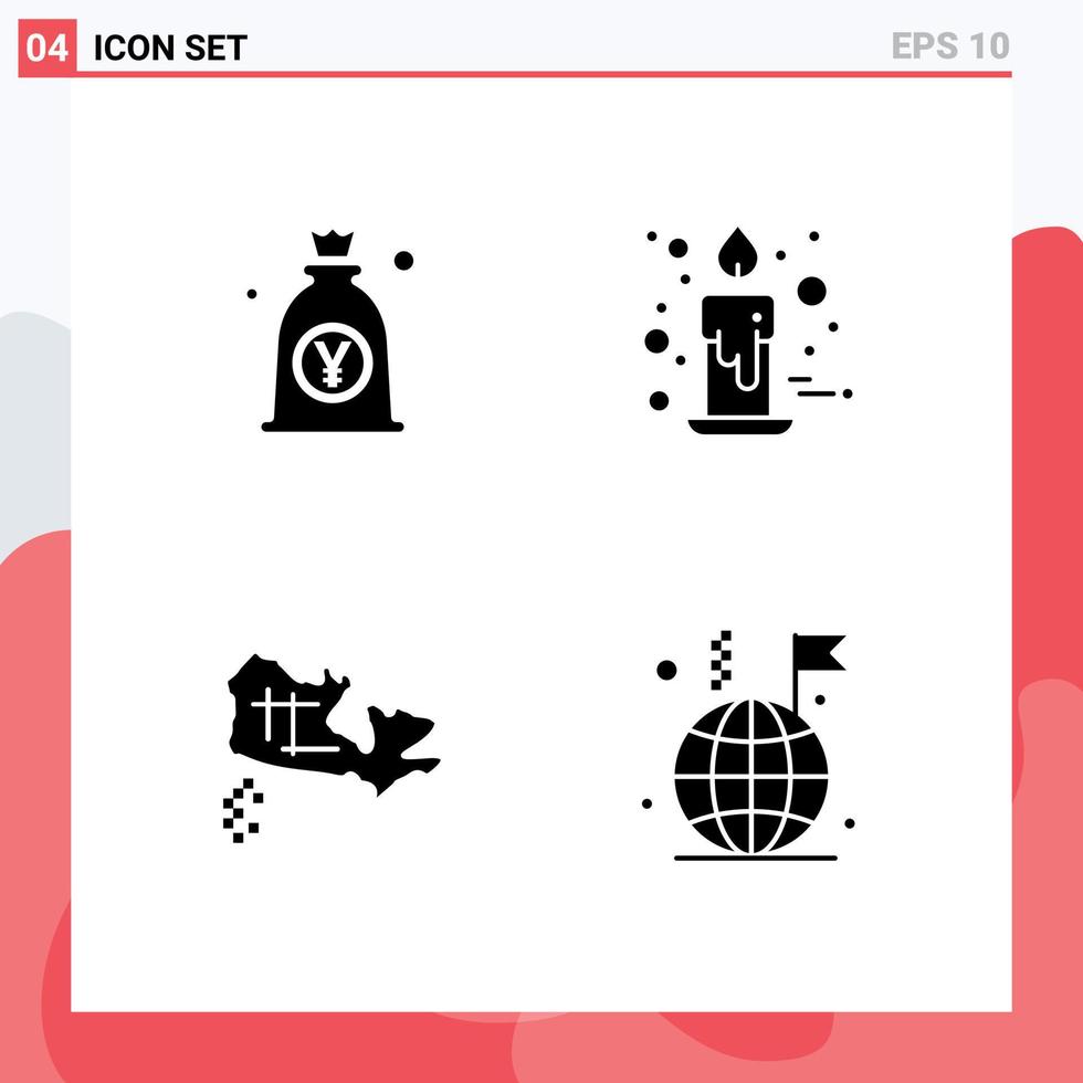 Set of 4 Modern UI Icons Symbols Signs for yen red money thanks day map Editable Vector Design Elements