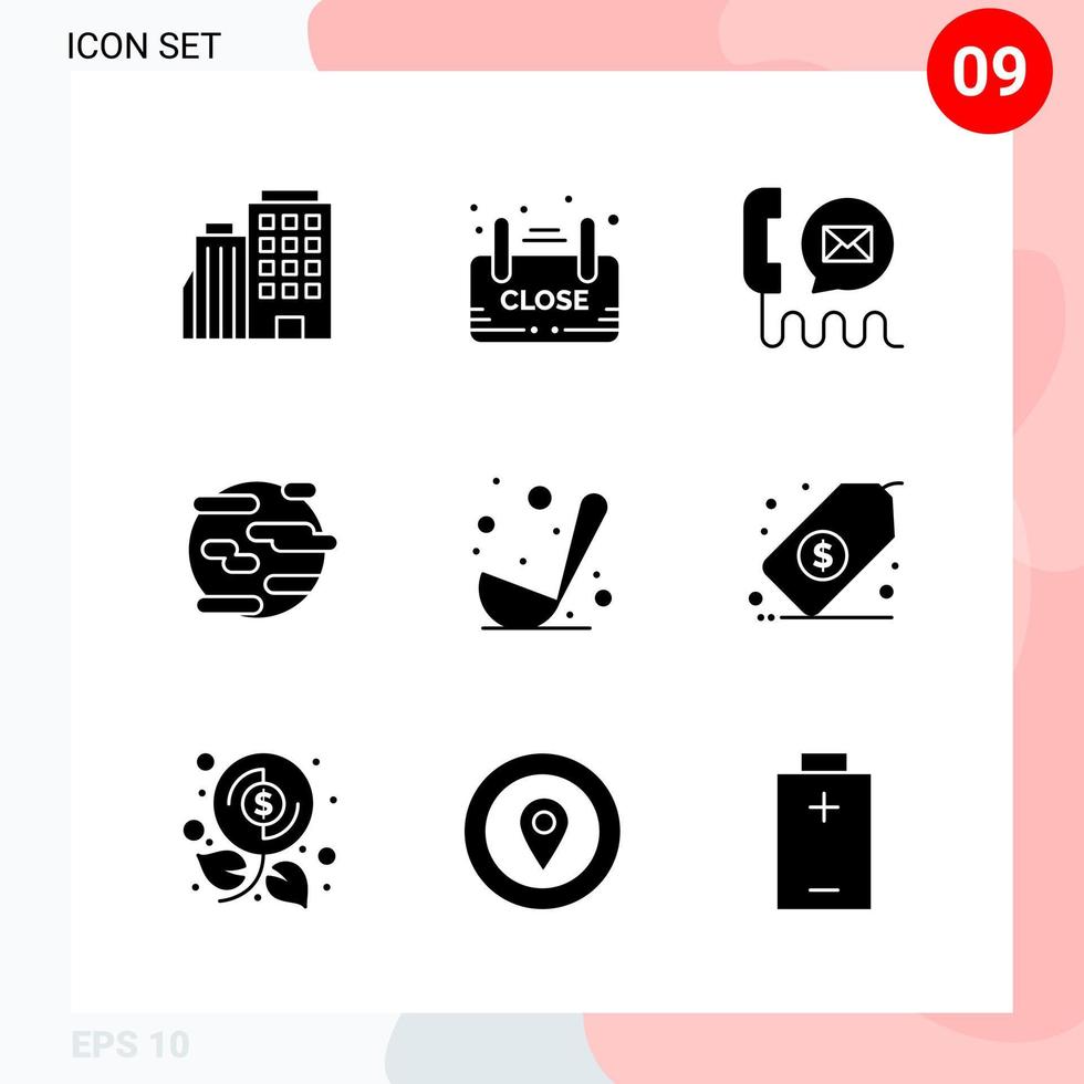 Vector Pack of 9 Icons in Solid Style Creative Glyph Pack isolated on White Background for Web and Mobile