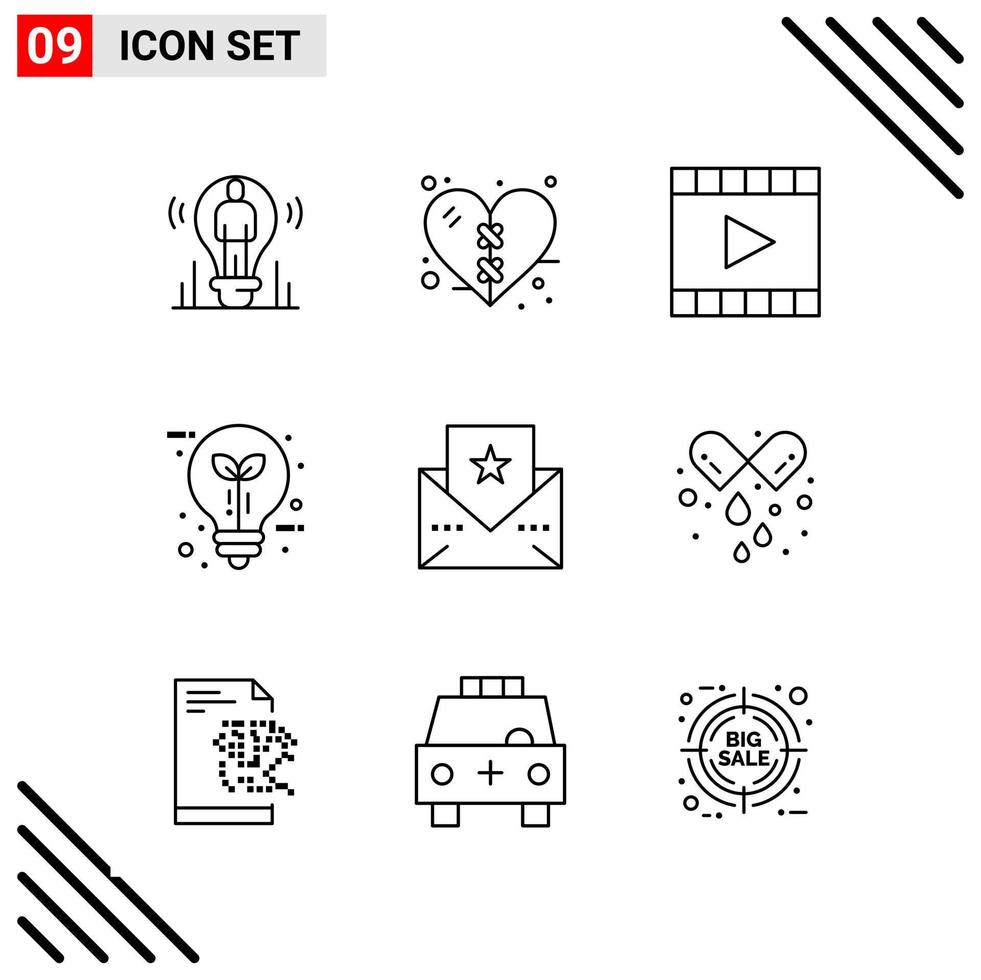 conjunto perfecto de píxeles de iconos de 9 líneas conjunto de iconos de esquema para el diseño de sitios web y la interfaz de aplicaciones móviles vector