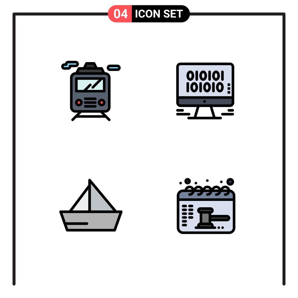 Pack of 4 Modern Filledline Flat Colors Signs and Symbols for Web Print Media such as train ship data web yacht Editable Vector Design Elements