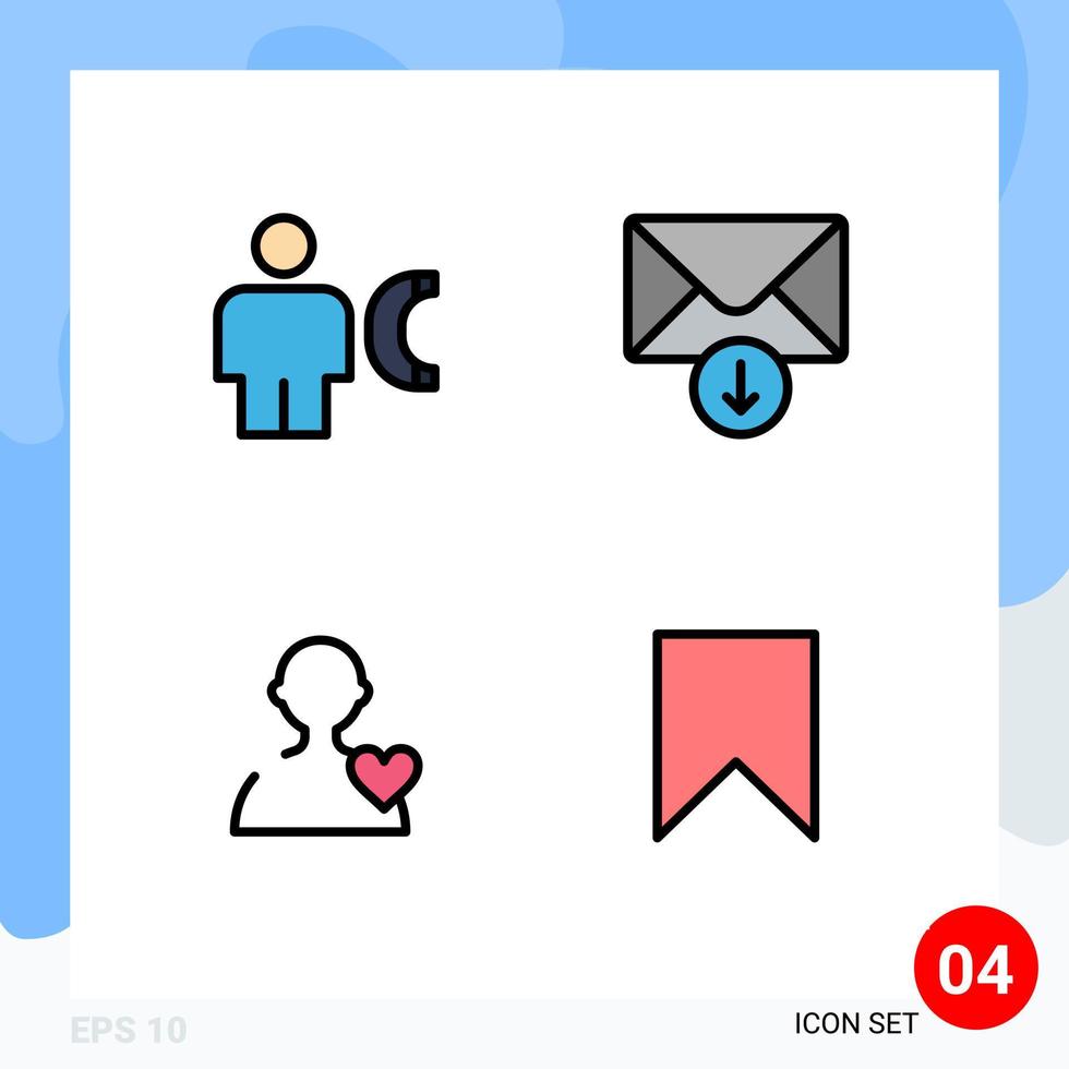 Modern Set of 4 Filledline Flat Colors Pictograph of avatar love human message flag Editable Vector Design Elements