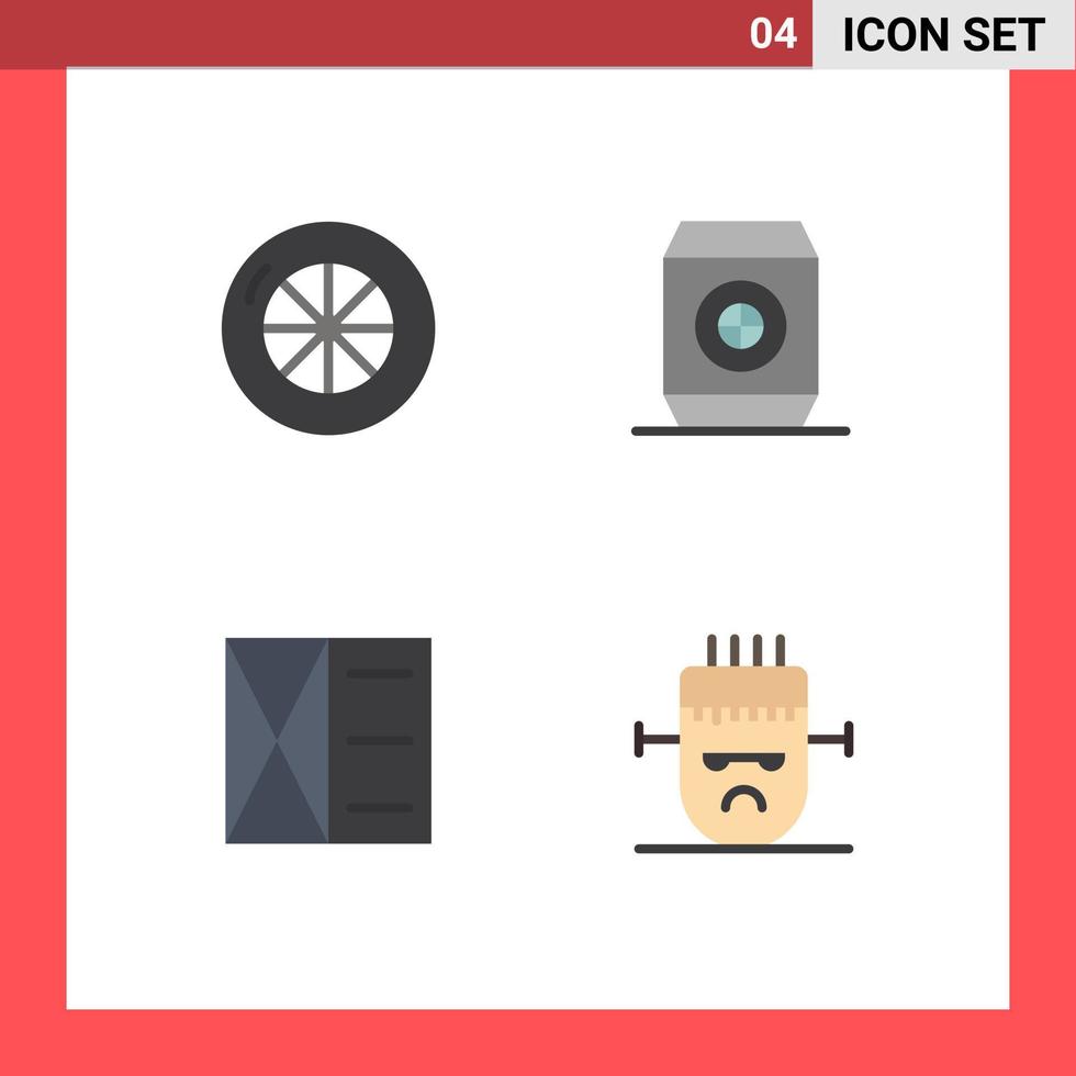 4 Universal Flat Icon Signs Symbols of tire frankenstein food fashion halloween Editable Vector Design Elements