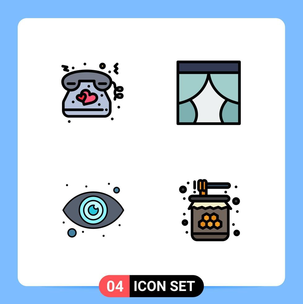 conjunto de 4 iconos de interfaz de usuario modernos símbolos signos para vista de escenario de boda de ojo de corazón elementos de diseño de vector editables
