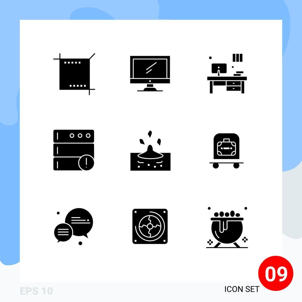 Universal Icon Symbols Group of 9 Modern Solid Glyphs of rainy drop pc server alert Editable Vector Design Elements