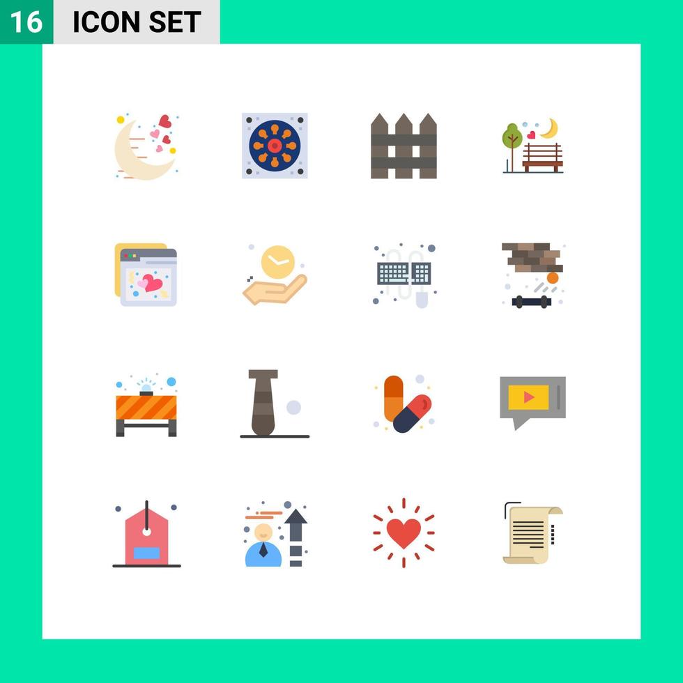 Mobile Interface Flat Color Set of 16 Pictograms of romantic moon toilet night interior Editable Pack of Creative Vector Design Elements