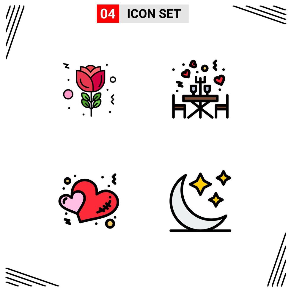 paquete de iconos de vector de stock de 4 signos y símbolos de línea para elementos de diseño de vector editables de media luna de mesa de cena de amor de flores