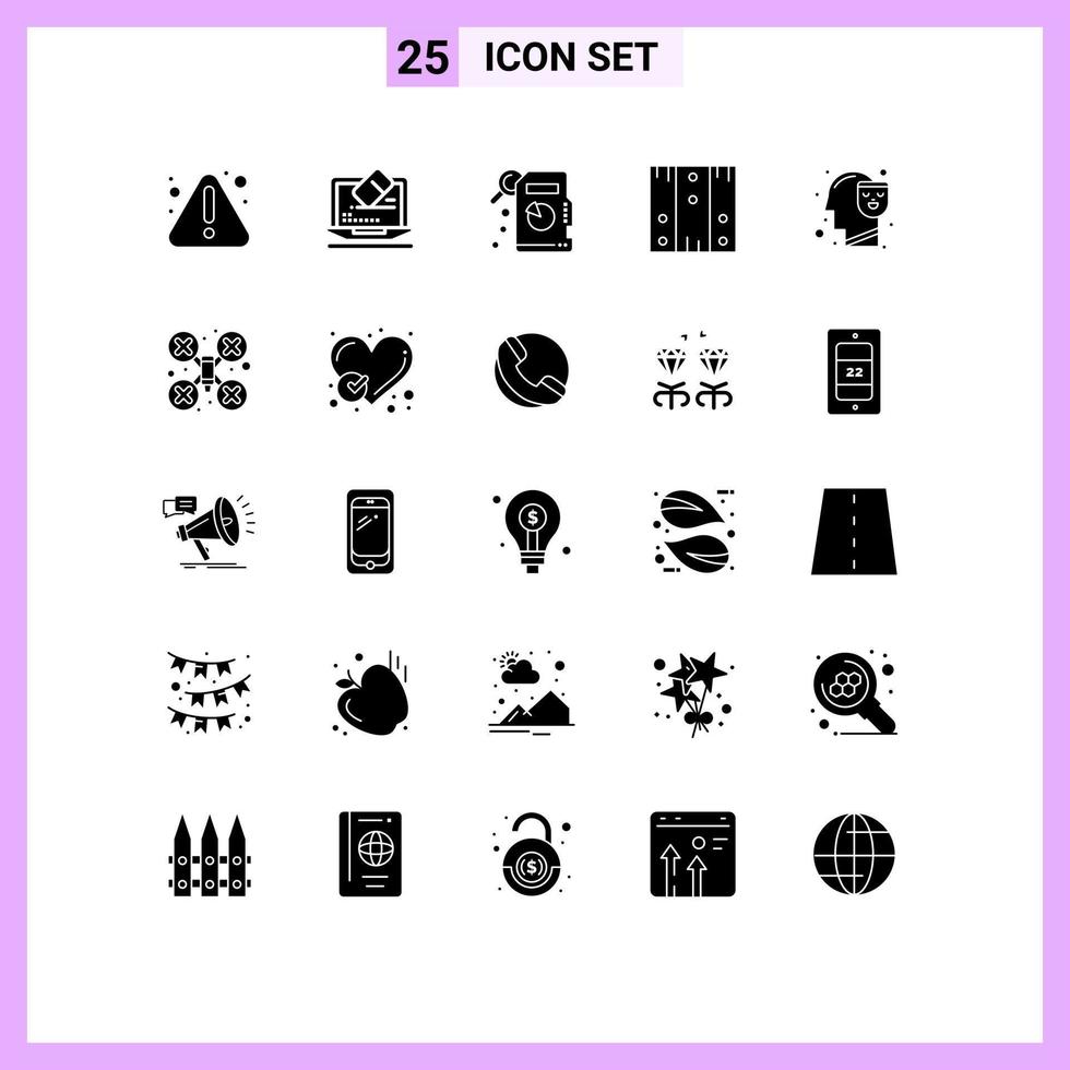 Group of 25 Solid Glyphs Signs and Symbols for face mind statistical analysis human stock Editable Vector Design Elements