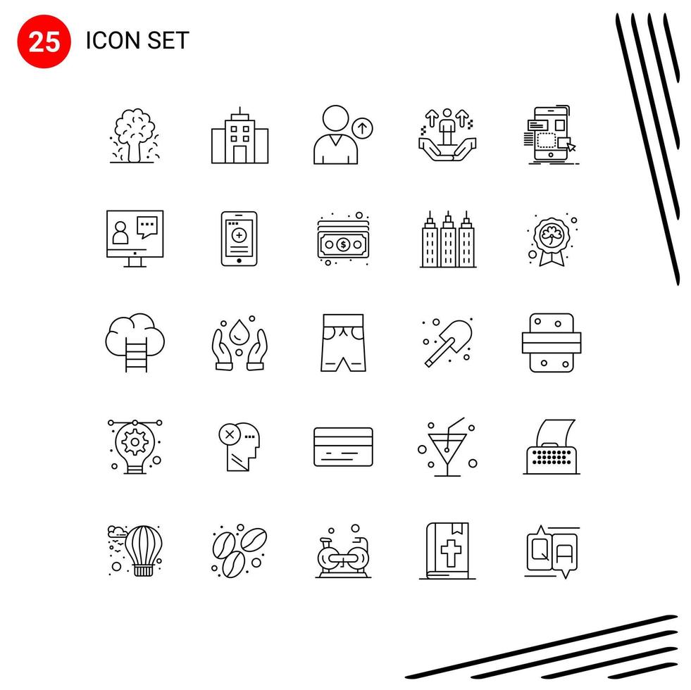 Concepto de 25 líneas para sitios web móviles y aplicaciones interfaz de soporte de arrastre elementos de diseño vectorial editables por el usuario vector