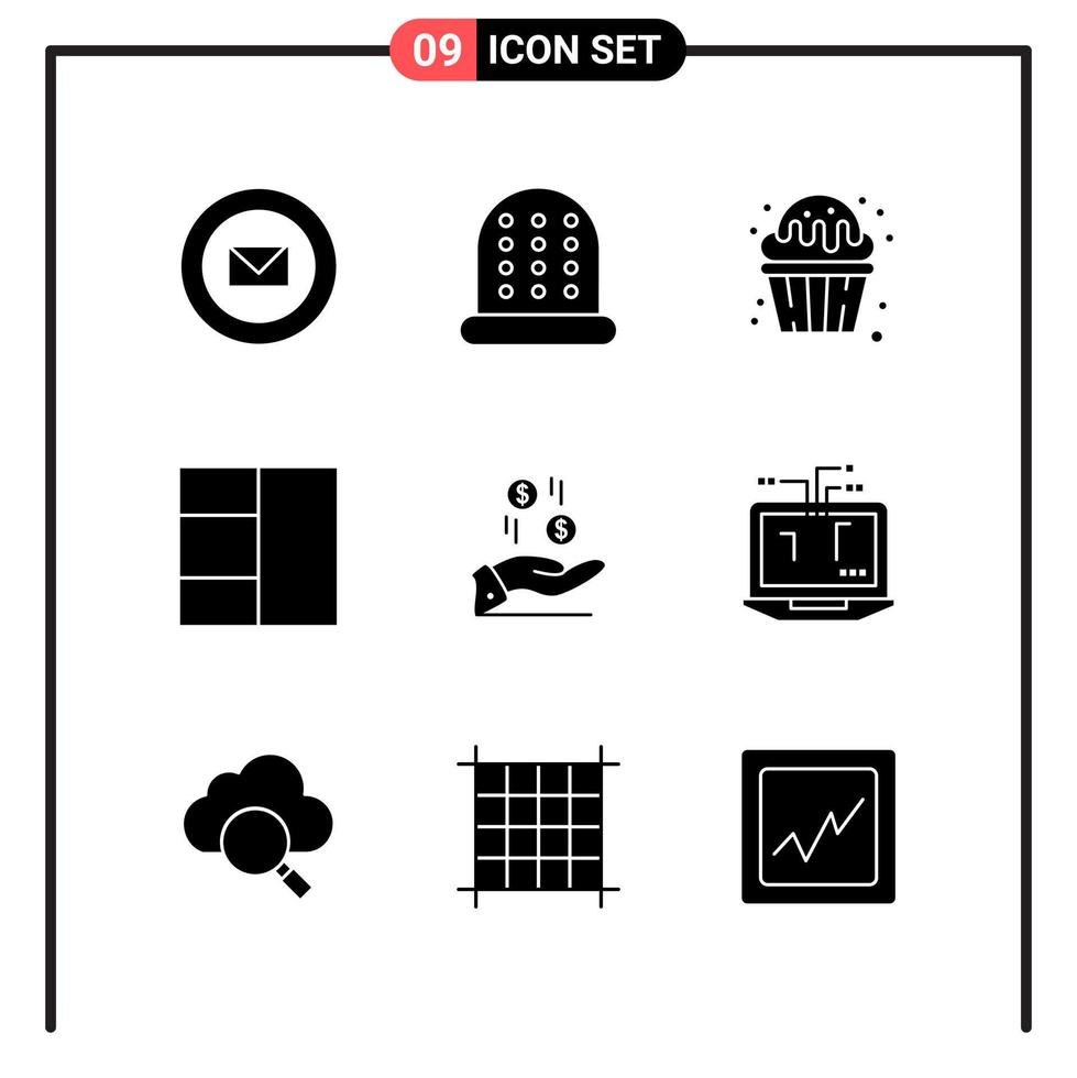 Set of 9 Solid Style Icons for web and mobile Glyph Symbols for print Solid Icon Signs Isolated on White Background 9 Icon Set vector