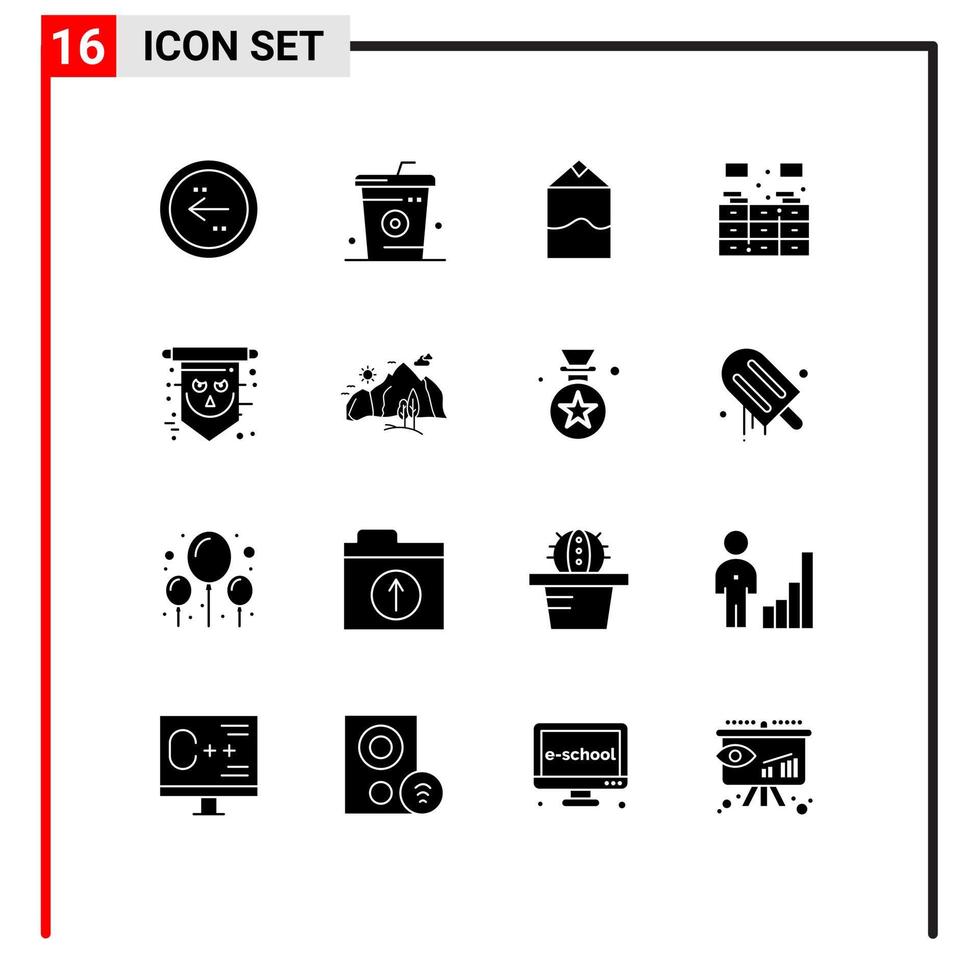 Group of 16 Solid Glyphs Signs and Symbols for flag cupboard food cabinet pack Editable Vector Design Elements