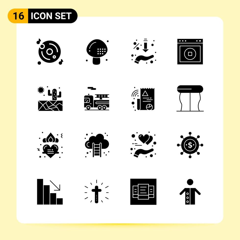 16 iconos creativos para el diseño moderno de sitios web y aplicaciones móviles receptivas 16 signos de símbolos de glifo sobre fondo blanco paquete de 16 iconos vector