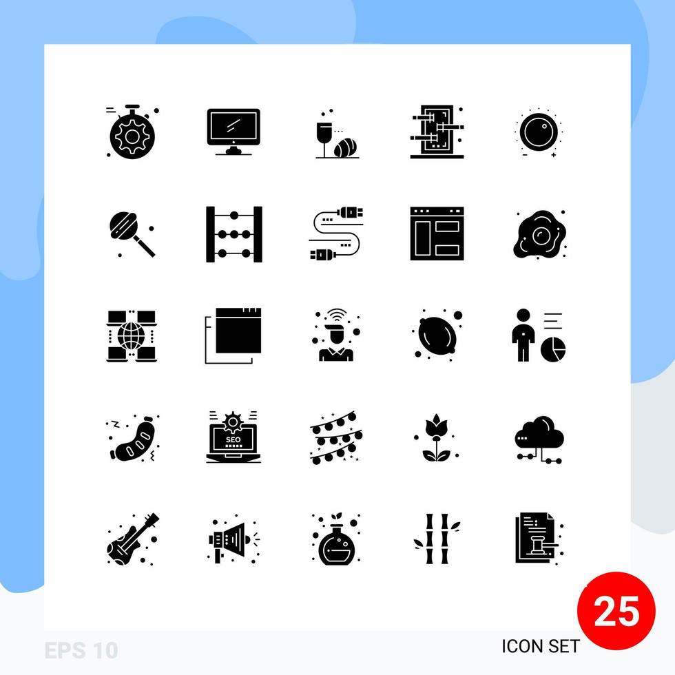 25 Thematic Vector Solid Glyphs and Editable Symbols of control show glass piercings box Editable Vector Design Elements