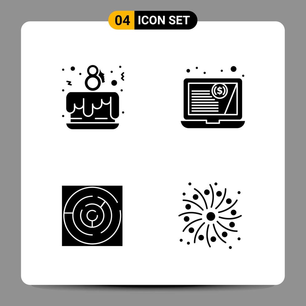 4 Black Icon Pack Glyph Symbols Signs for Responsive designs on white background 4 Icons Set vector