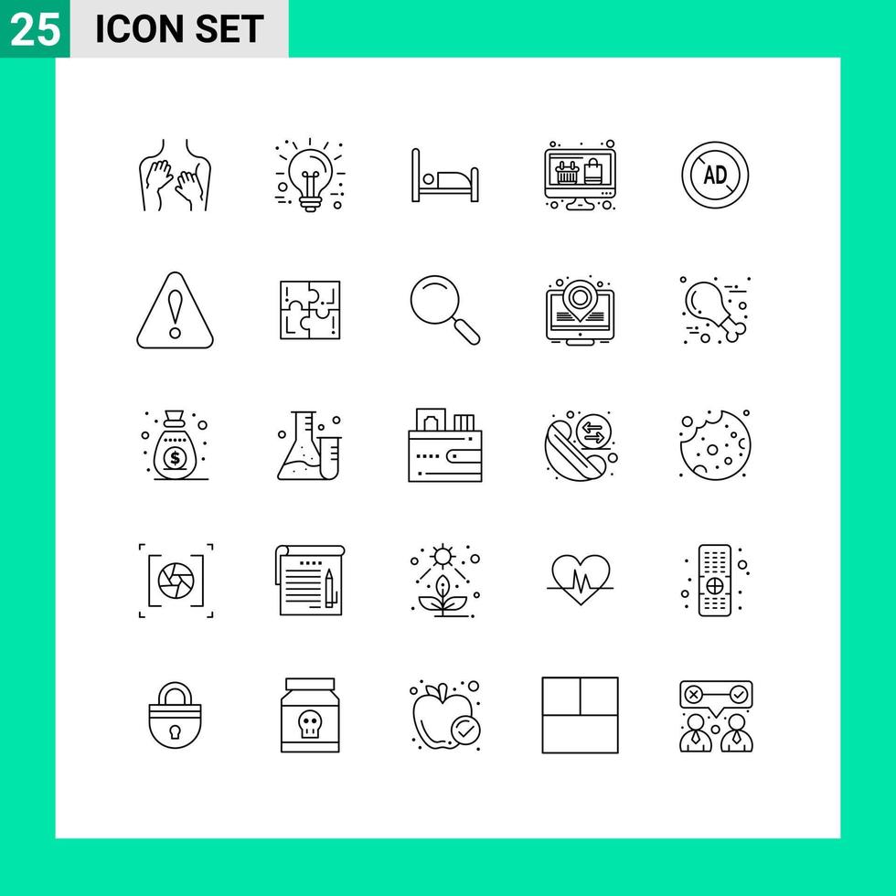 Group of 25 Modern Lines Set for blocker online shopping technology monitor computer Editable Vector Design Elements