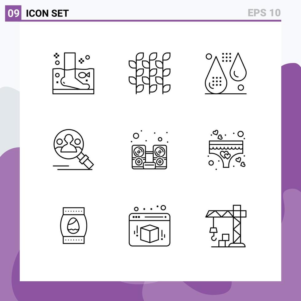 Outline Pack of 9 Universal Symbols of search find harvest form drops Editable Vector Design Elements