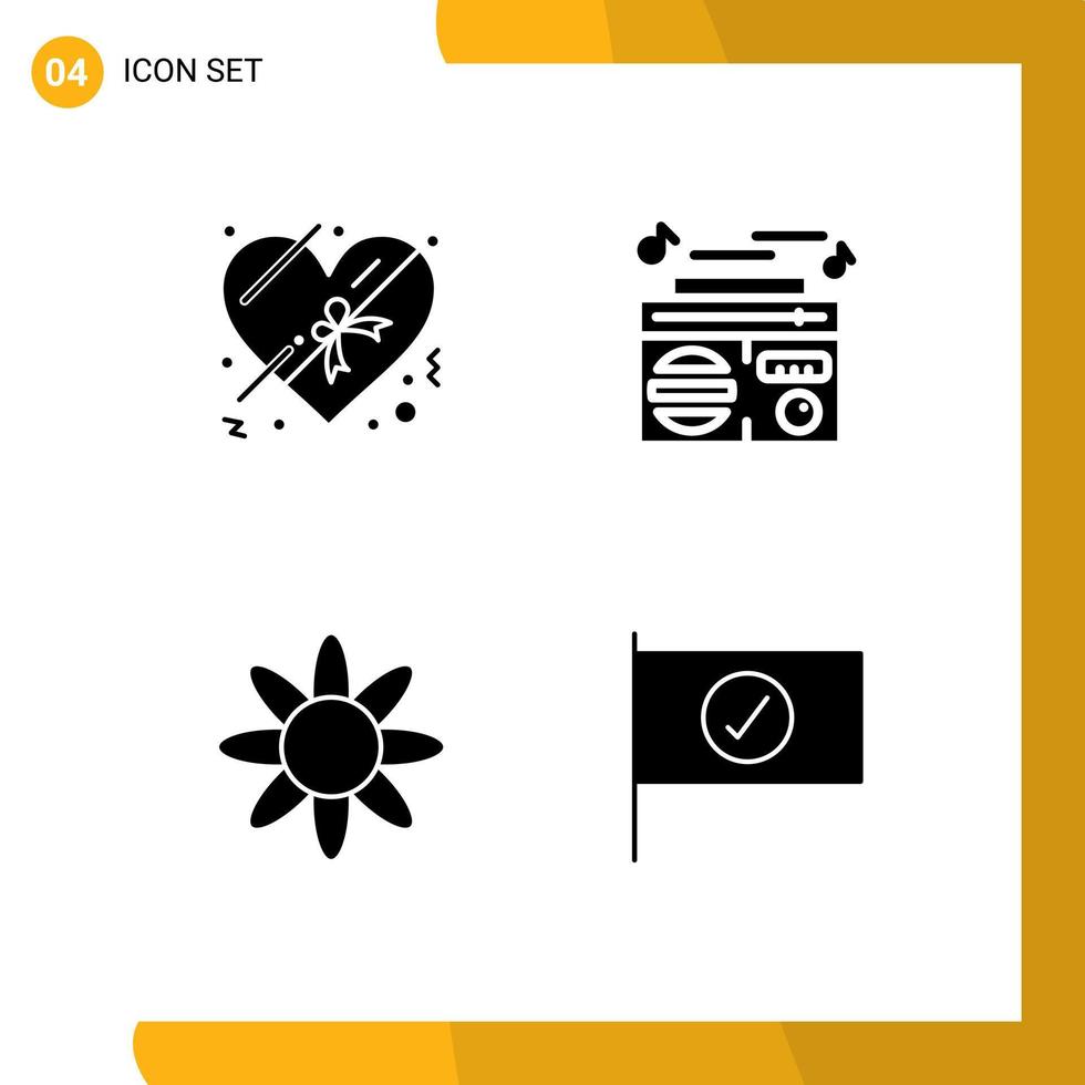 Universal Icon Symbols Group of 4 Modern Solid Glyphs of chocolate nature radio audio flag Editable Vector Design Elements