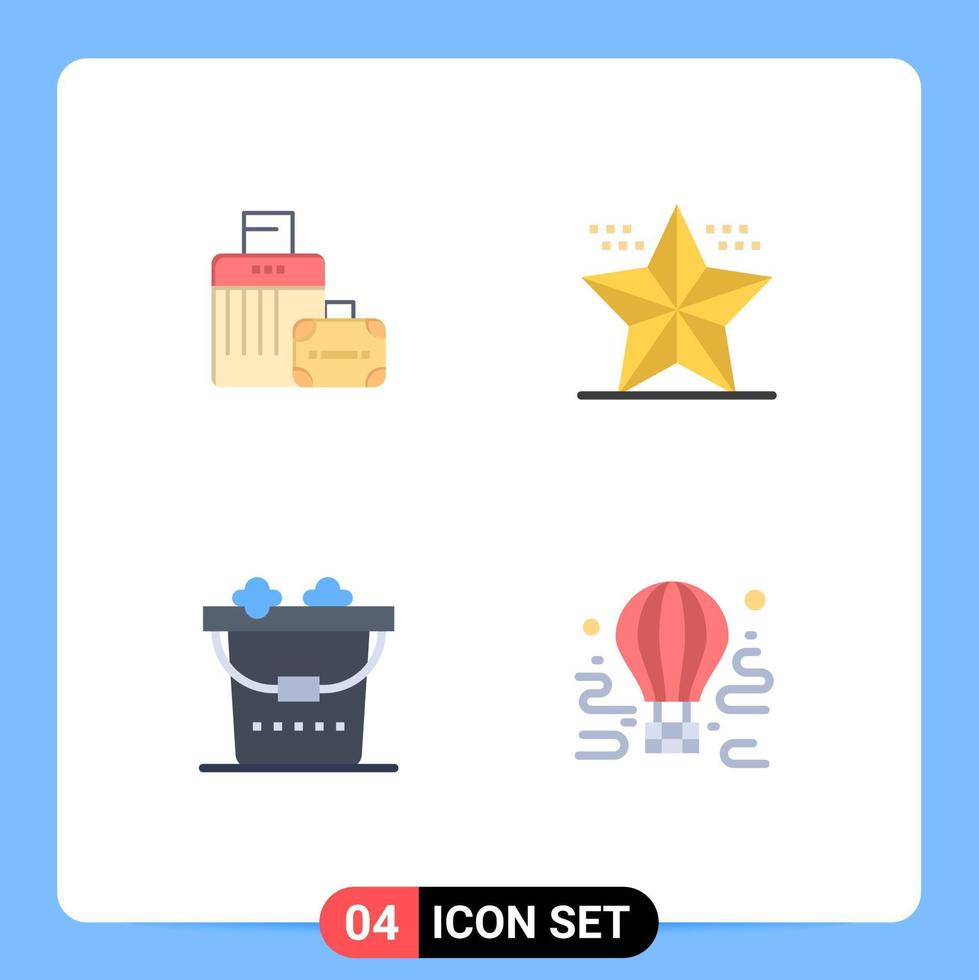 4 User Interface Flat Icon Pack of modern Signs and Symbols of luggage clean hotel event wash Editable Vector Design Elements