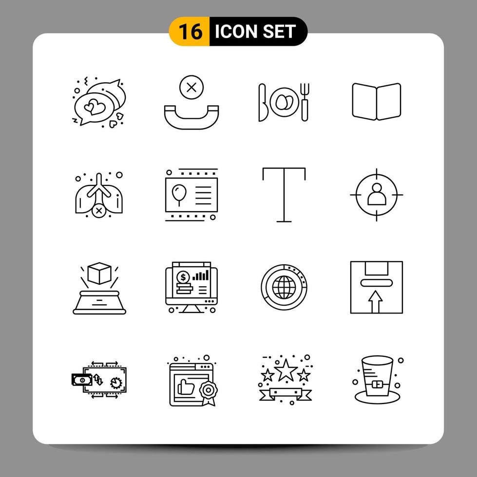 16 Black Icon Pack Outline Symbols Signs for Responsive designs on white background 16 Icons Set vector