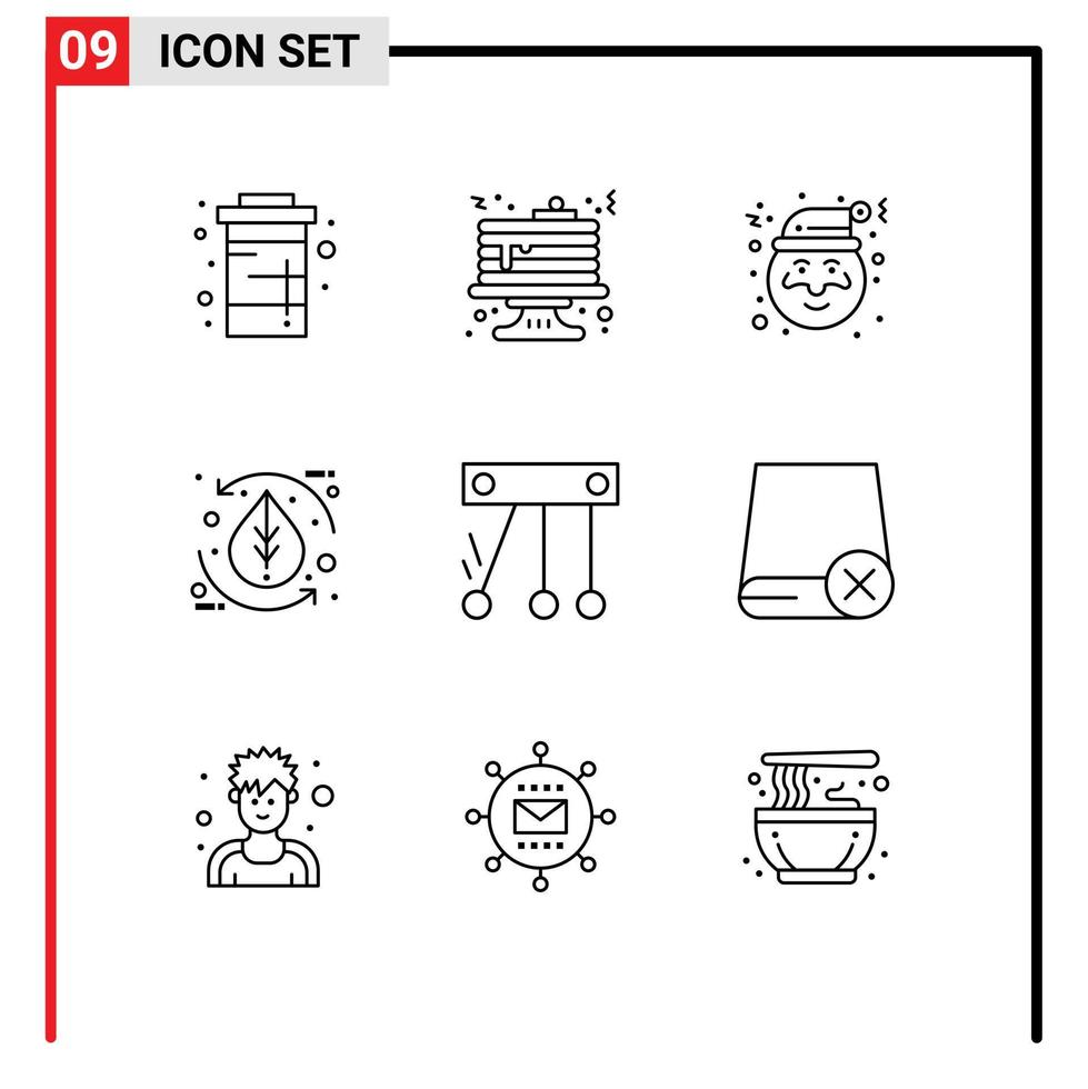 Stock Vector Icon Pack of 9 Line Signs and Symbols for movement leaf pancake environment leaf Editable Vector Design Elements