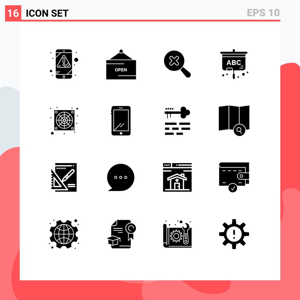 16 Universal Solid Glyph Signs Symbols of phone cooler in computer screen Editable Vector Design Elements