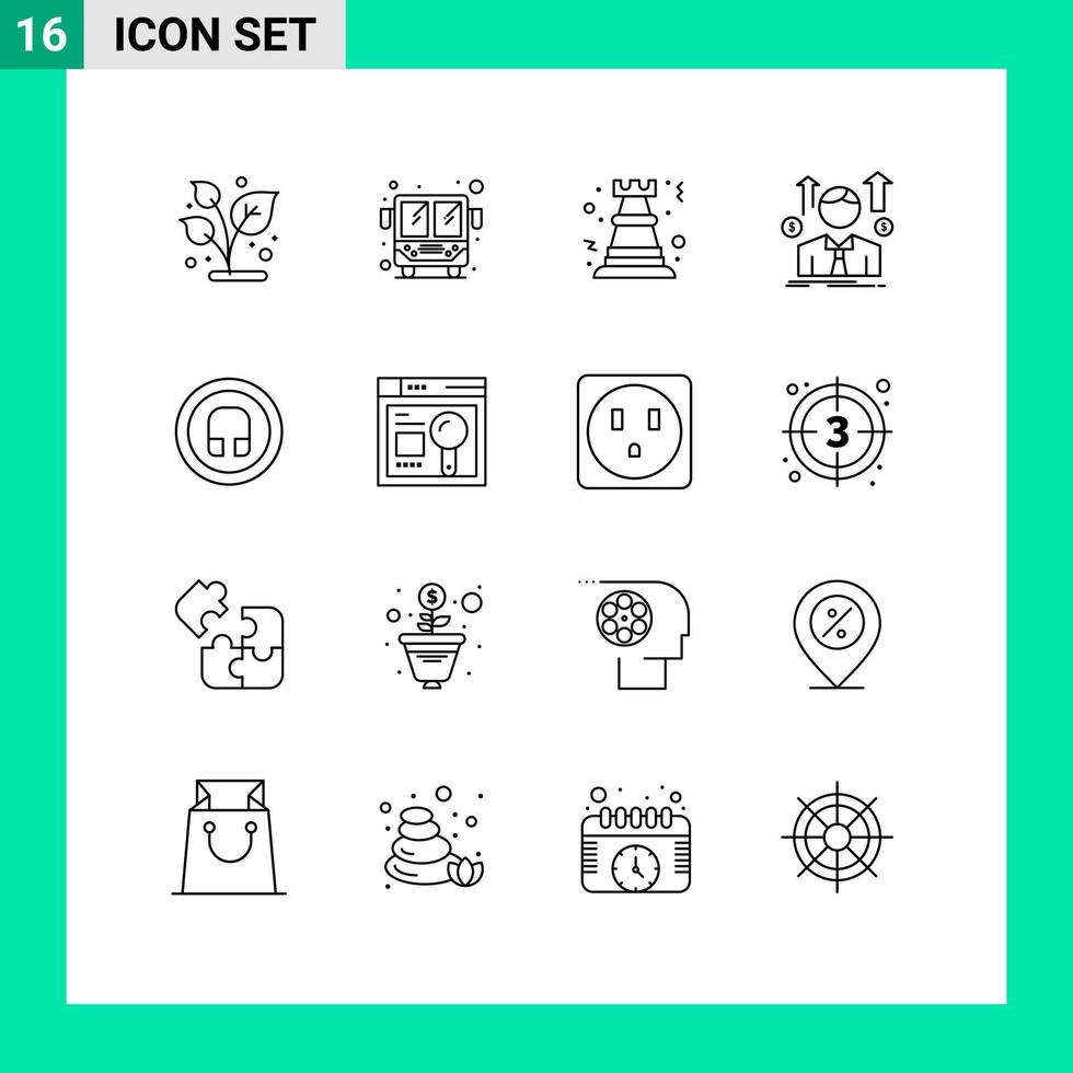 16 Universal Outline Signs Symbols of earphone employee chess avatar business Editable Vector Design Elements