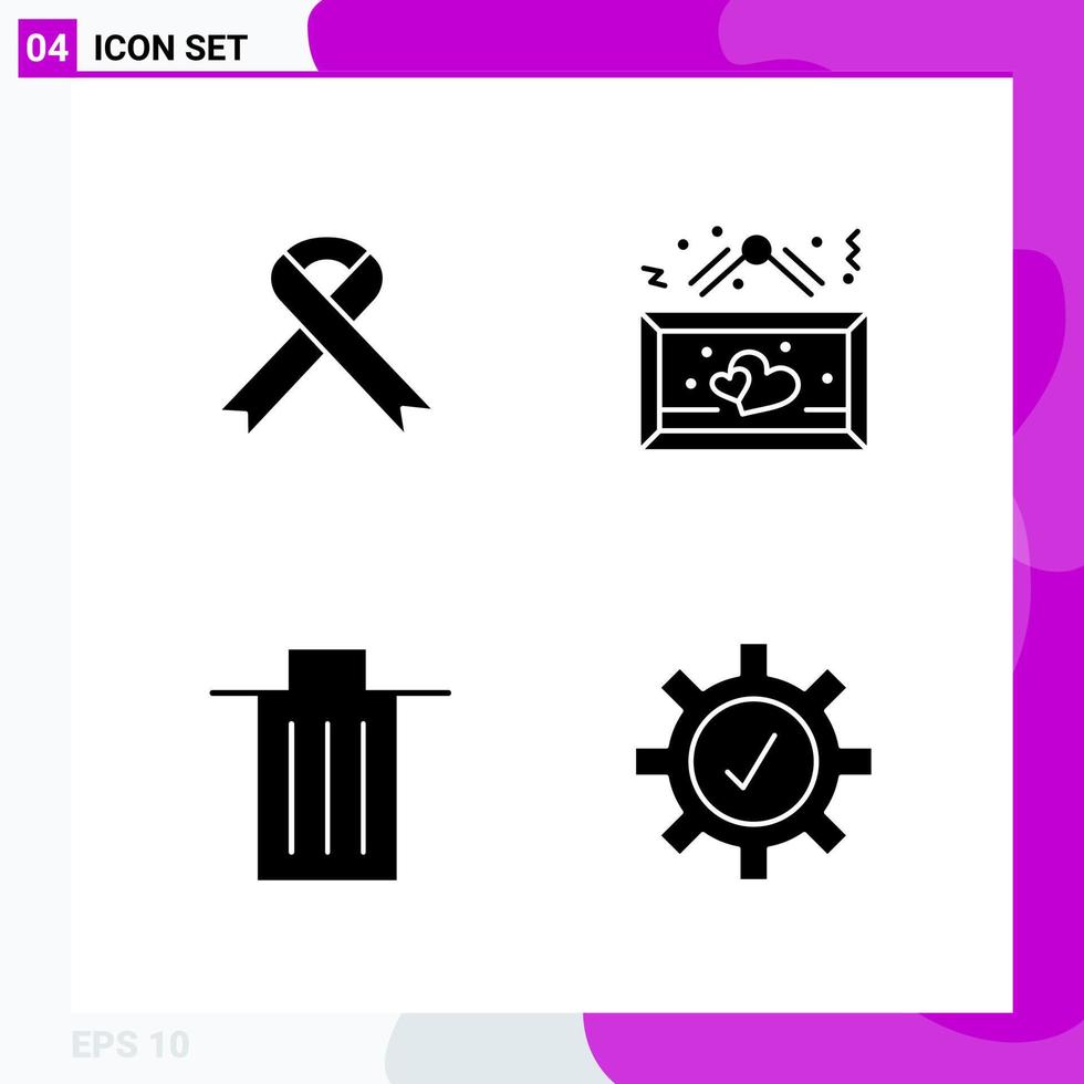 paquete de conjunto de iconos sólidos de 4 iconos de glifo aislados en fondo blanco para impresión web y móvil vector