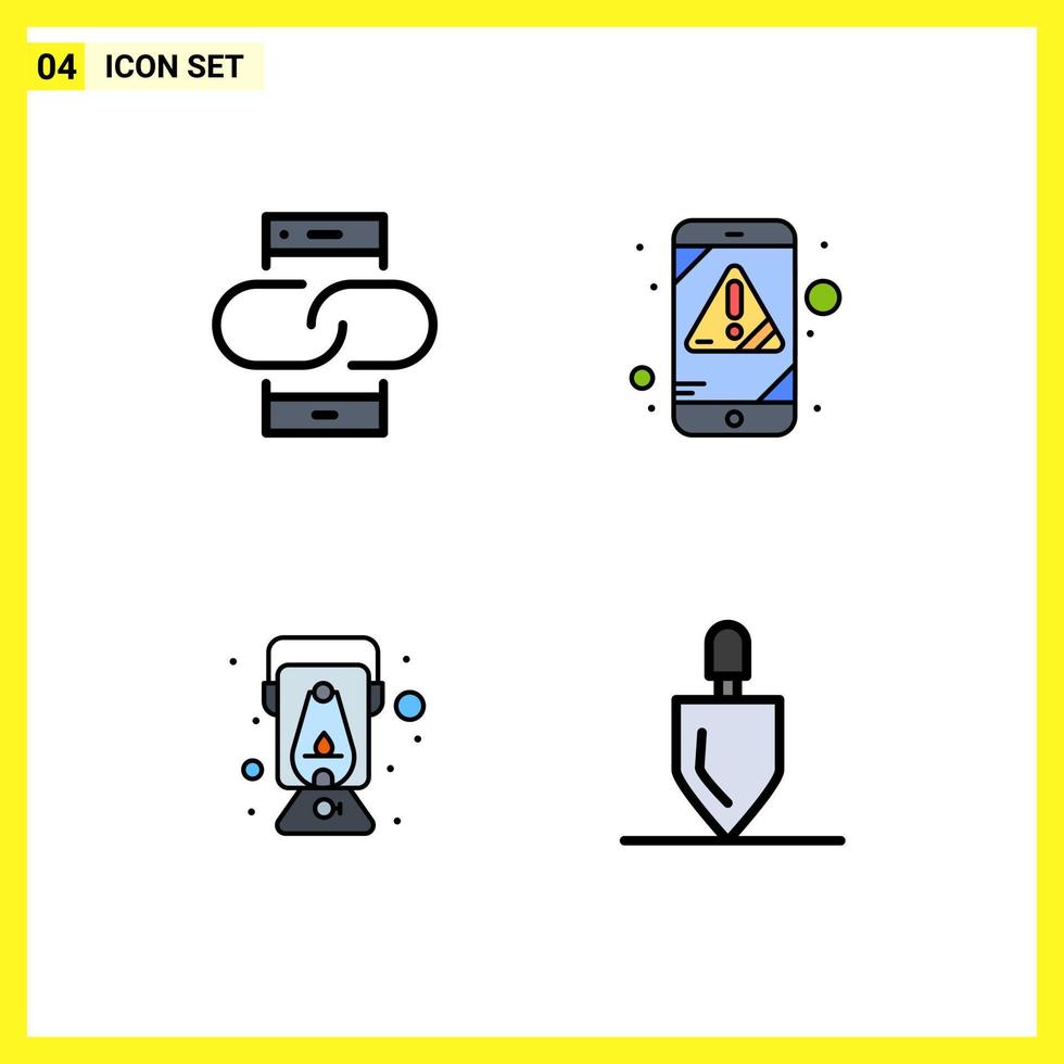 Group of 4 Filledline Flat Colors Signs and Symbols for contact lamp message error oil Editable Vector Design Elements