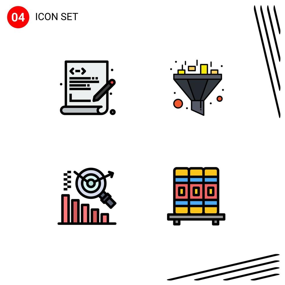 Modern Set of 4 Filledline Flat Colors and symbols such as coding search web coding sort education Editable Vector Design Elements