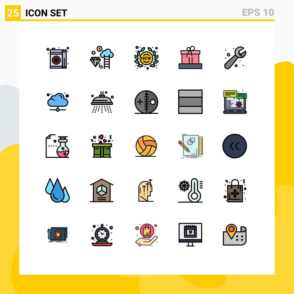 Pictogram Set of 25 Simple Filled line Flat Colors of mechanical easter label box store Editable