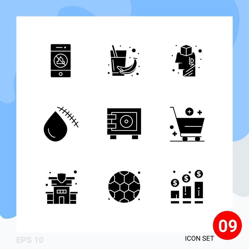 Set of 9 Modern UI Icons Symbols Signs for wound cut juice blood idea Editable Vector Design Elements