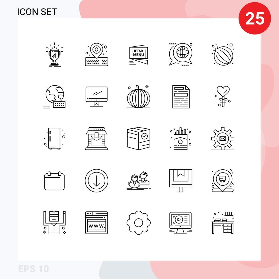 Universal Icon Symbols Group of 25 Modern Lines of message forum iftar discussion fast Editable Vector Design Elements