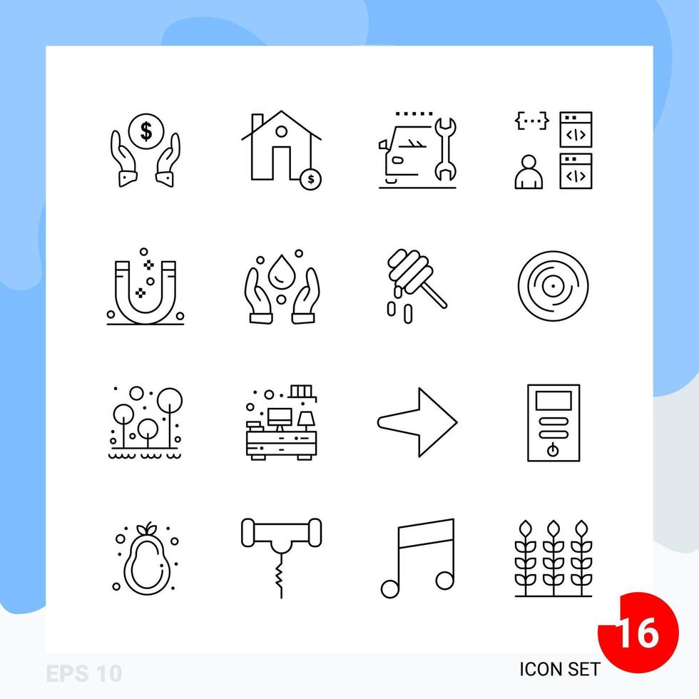 Modern Pack of 16 Icons Line Outline Symbols isolated on White Backgound for Website designing vector