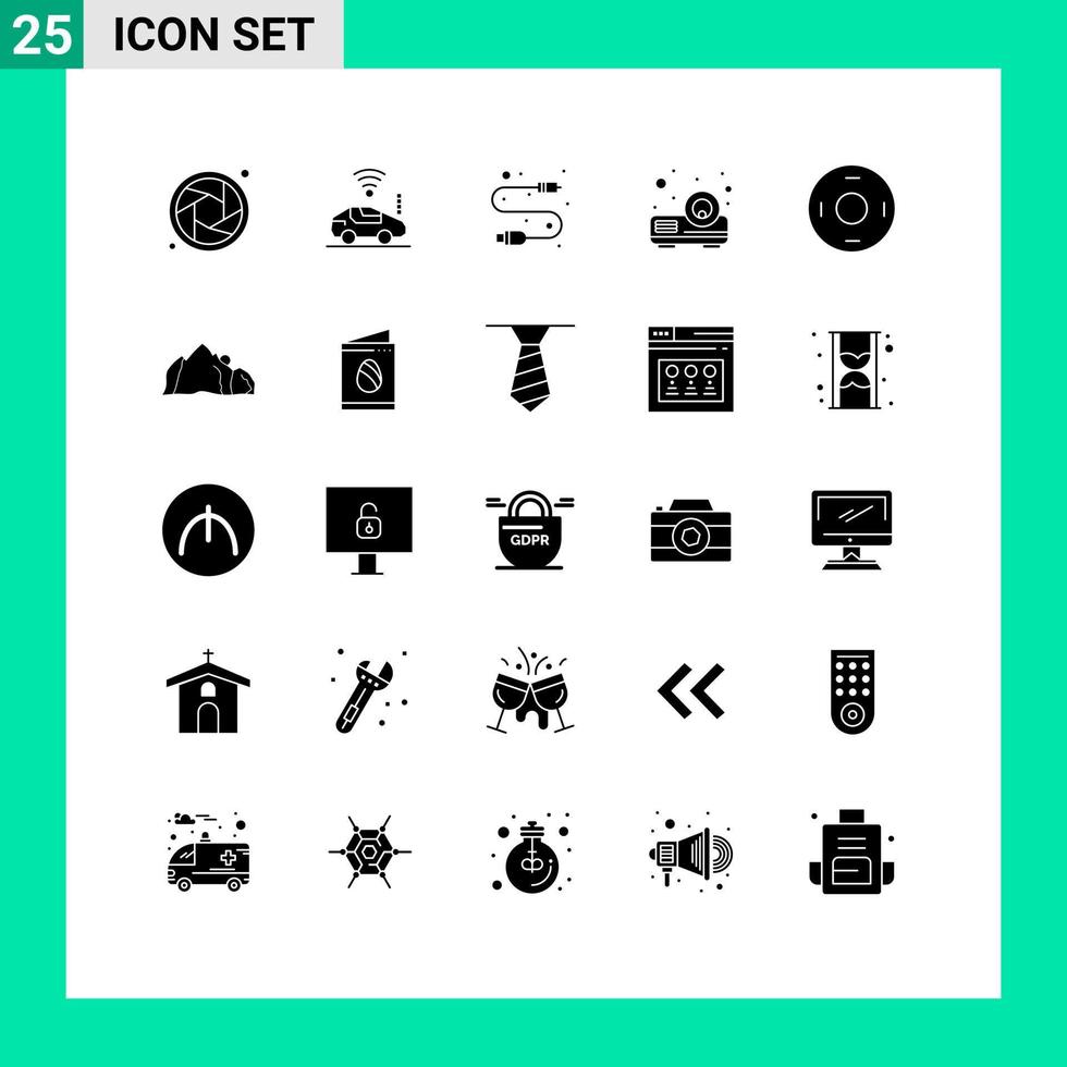 Group of 25 Modern Solid Glyphs Set for symbols sign electronic cosmos presentation Editable Vector Design Elements
