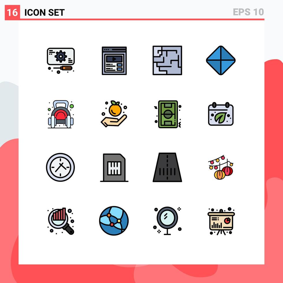 Modern Set of 16 Flat Color Filled Lines Pictograph of dumbbell fitness labyrinth exercise tablet Editable Creative Vector Design Elements