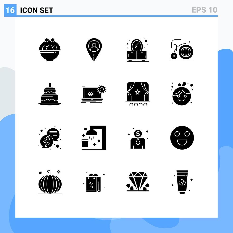 16 Universal Solid Glyph Signs Symbols of blueprint day mirror cake inspiration Editable Vector Design Elements