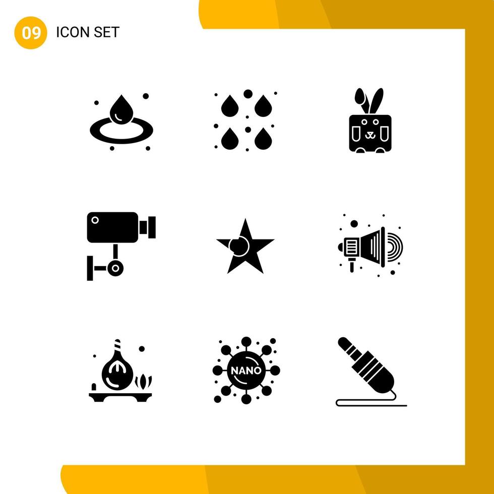 Universal Icon Symbols Group of 9 Modern Solid Glyphs of bangladesh surveillance bynny security cam Editable Vector Design Elements