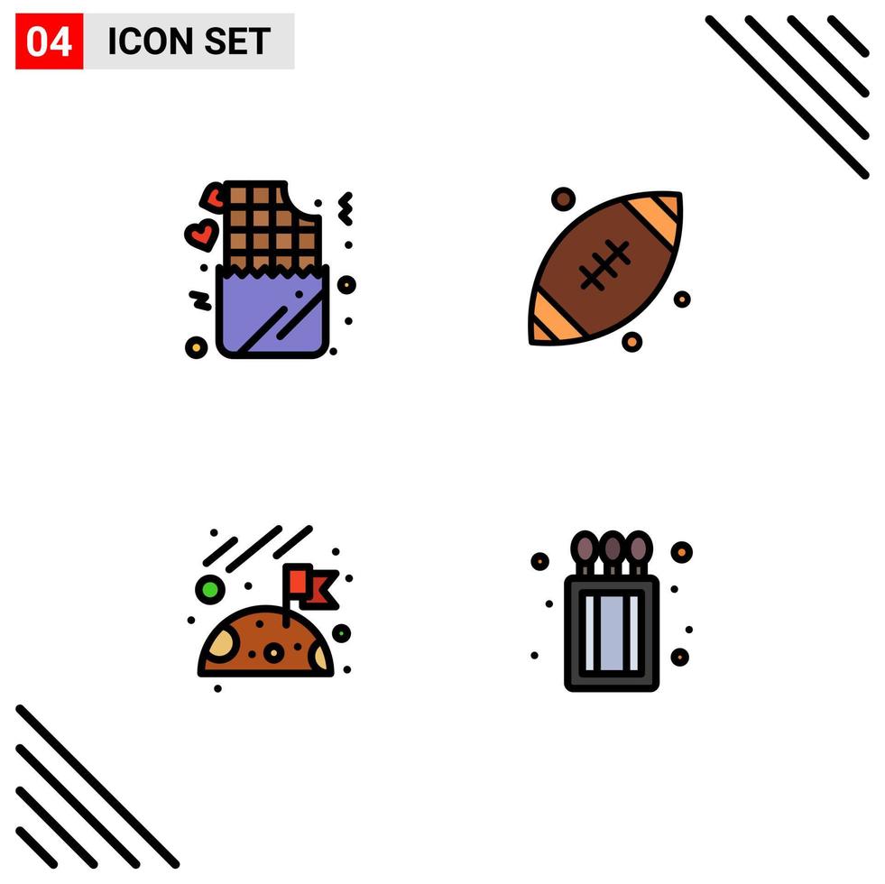 Set of 4 Modern UI Icons Symbols Signs for chocolate moon romance sports camping Editable Vector Design Elements