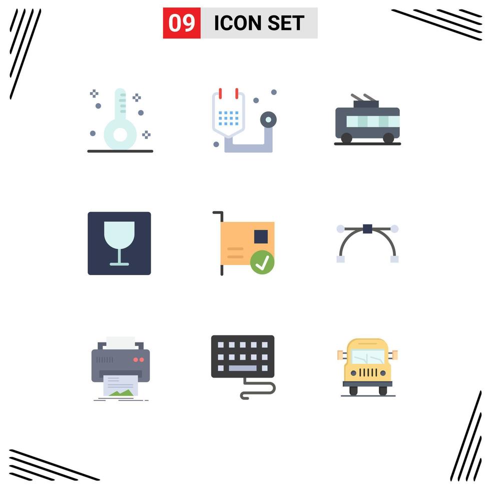 Pack of 9 creative Flat Colors of anchor devices trolley bus connected card Editable Vector Design Elements