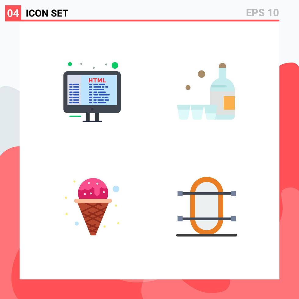 Pack of 4 Modern Flat Icons Signs and Symbols for Web Print Media such as code ice programming glass waffle Editable Vector Design Elements