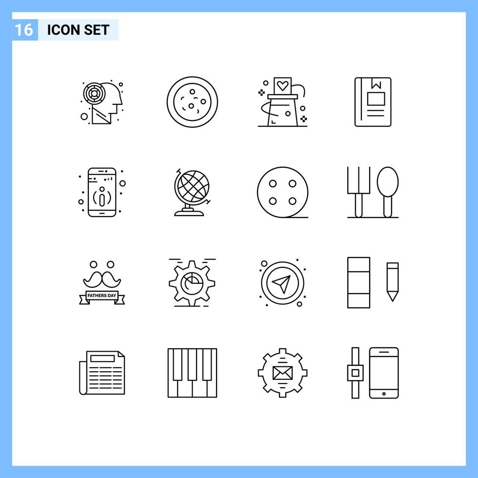 Group of 16 Outlines Signs and Symbols for more detail magician reading knowledge Editable Vector Design Elements