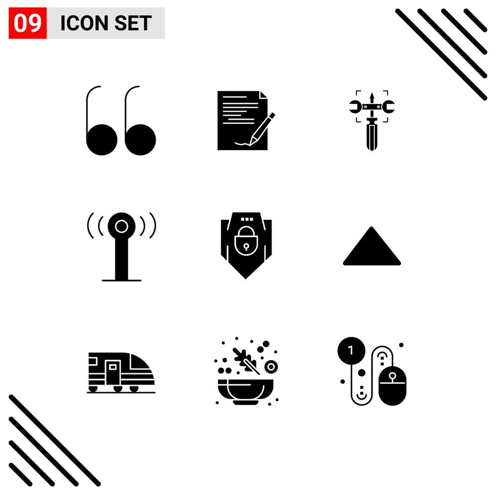 9 Universal Solid Glyph Signs Symbols of web security password gear internet signal Editable Vector Design Elements