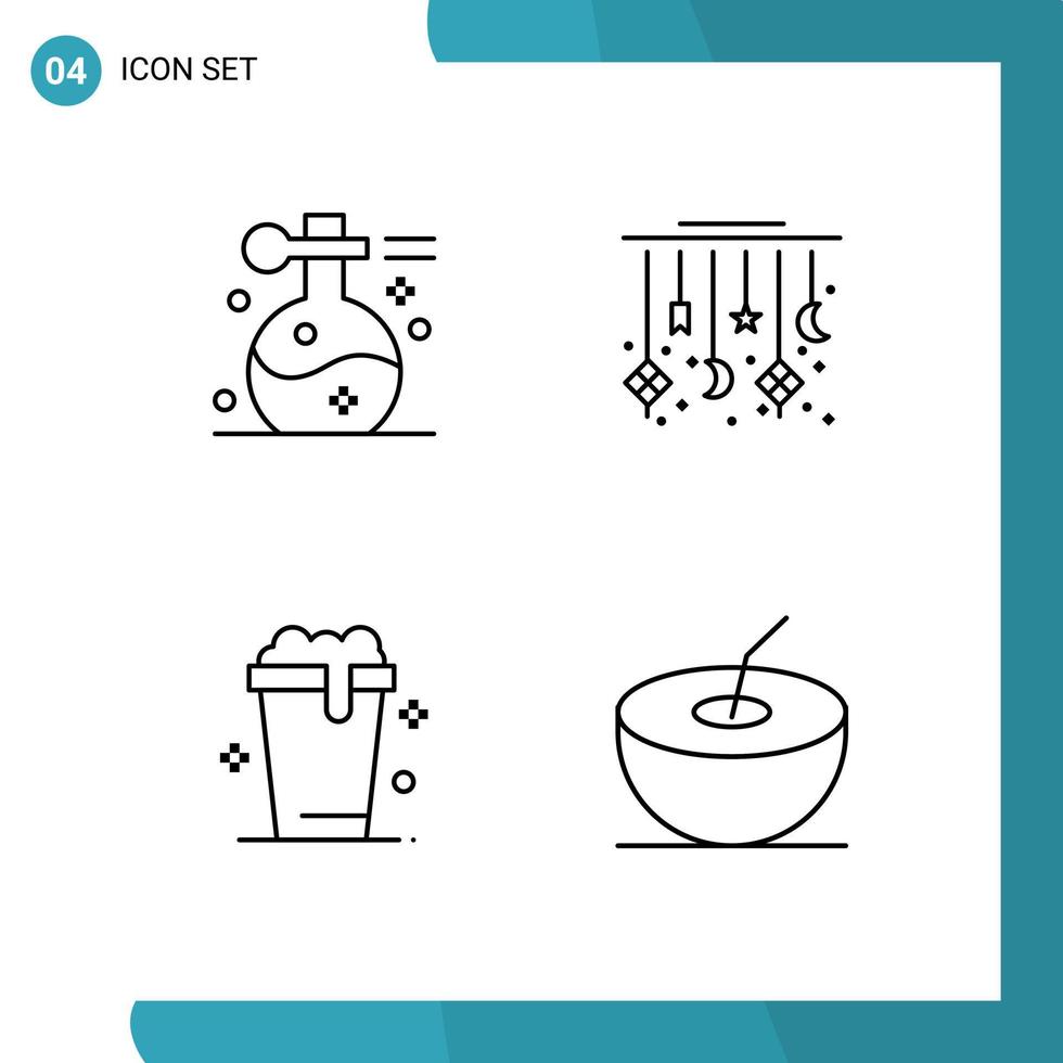 4 User Interface Line Pack of modern Signs and Symbols of beauty decoration spa moon soup Editable Vector Design Elements